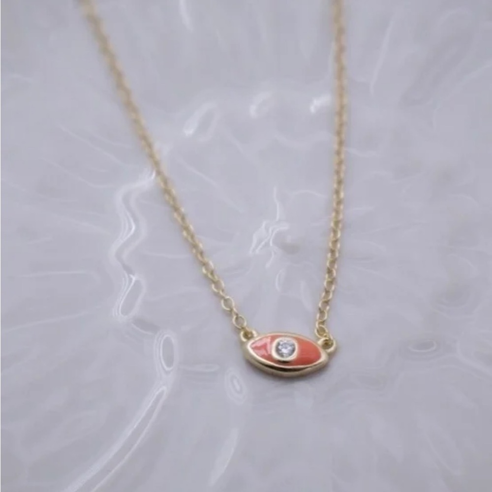 Orange Evil Eye Sterling Silver CZ Necklace
